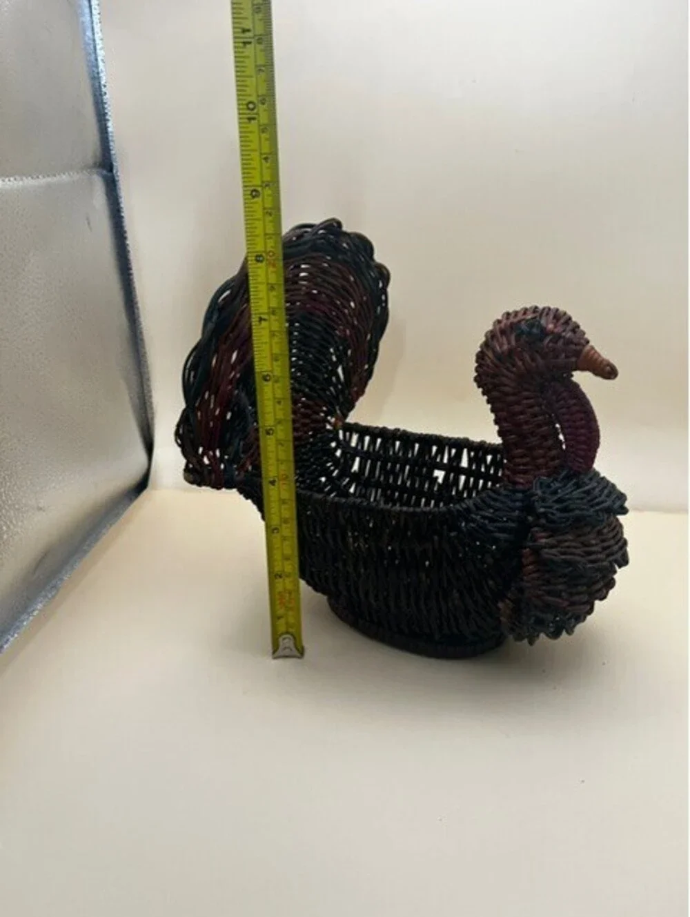 Vintage Wicker Turkey Basket Handwoven Thanksgiving Centerpiece Fall Decor